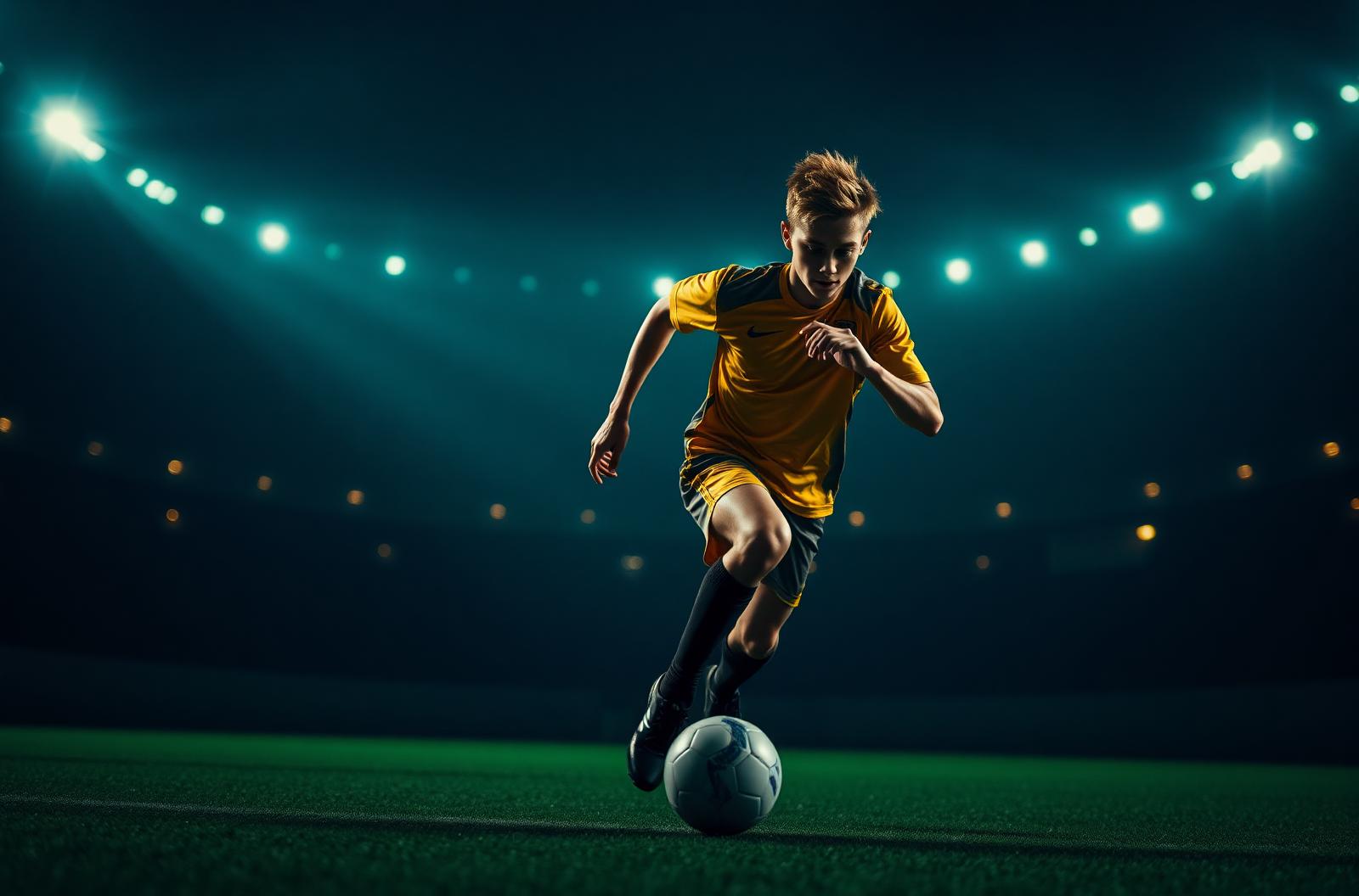 Joueur de football en pleine accélération