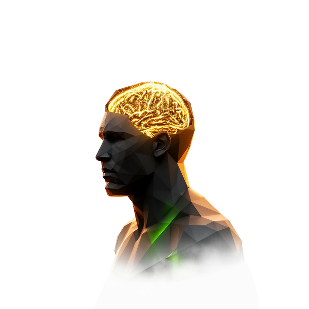 Joueur élite avec cerveau visible — performance mentale